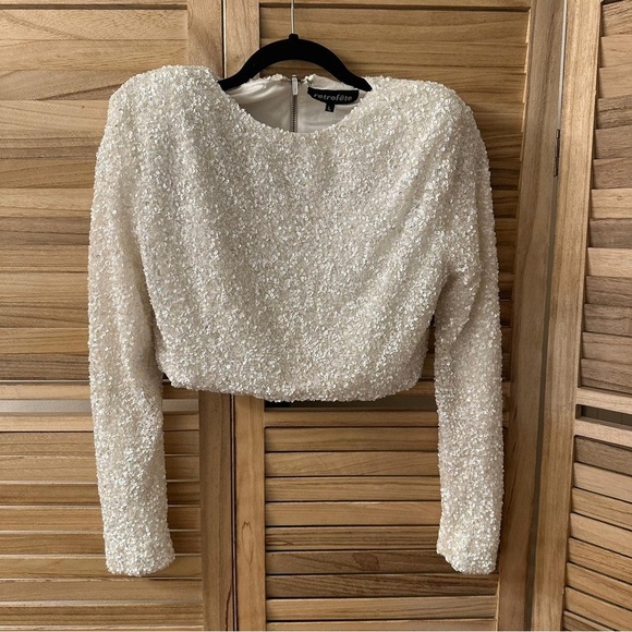 Retrofete Xi Sequin Top White Size L - Picture 3 of 7
